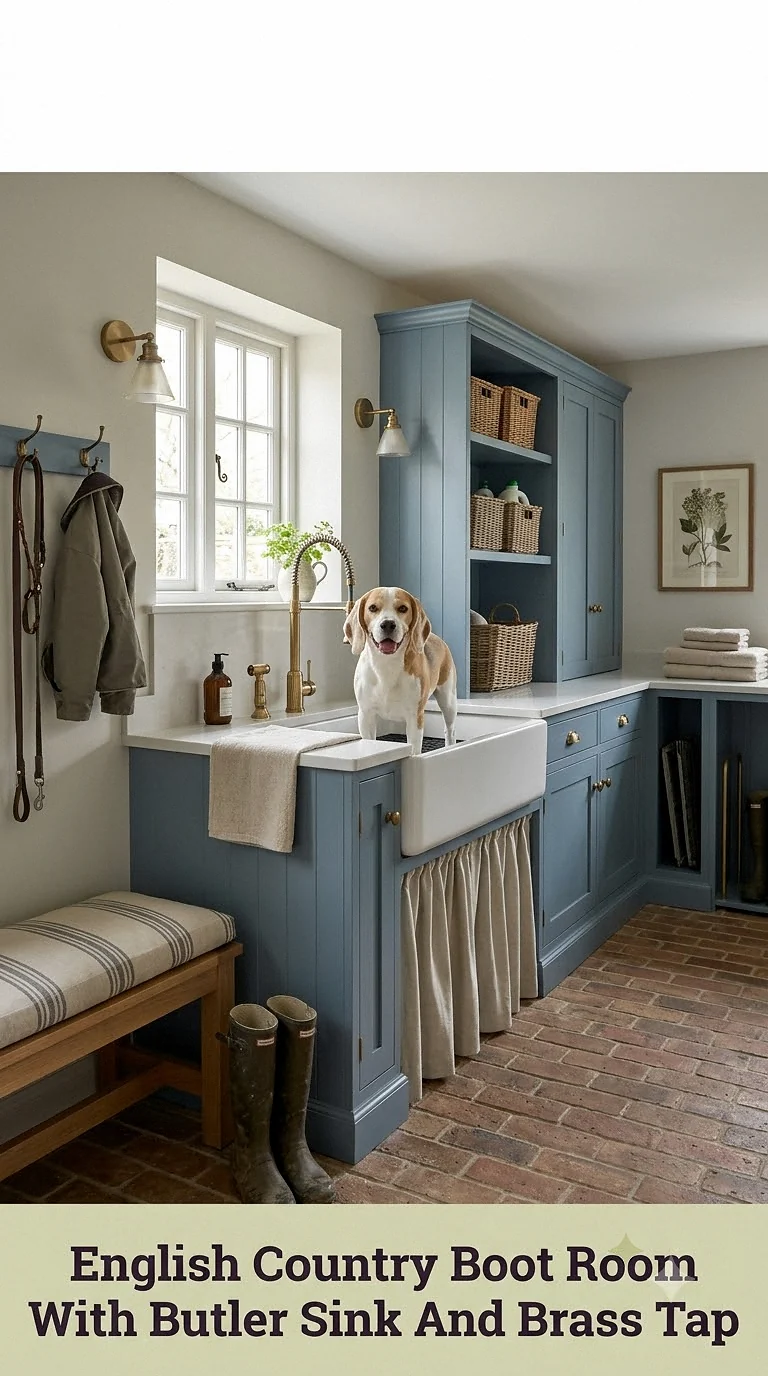 English Country Boot Room With Butler Sink And Brass Tap