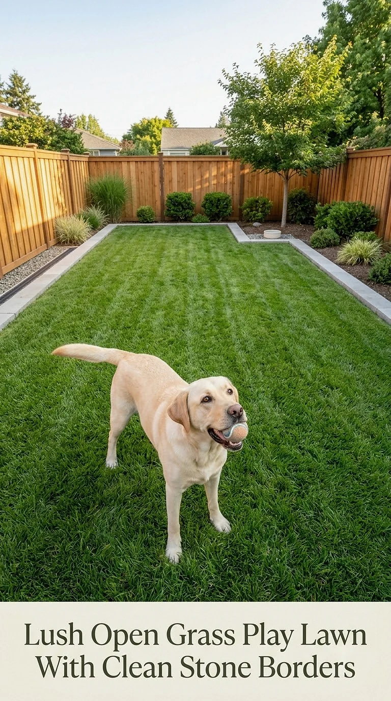 Lush Open Grass Play Lawn With Clean Stone Borders
