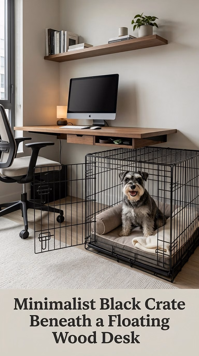 Minimalist Black Crate Beneath a Floating Wood Desk