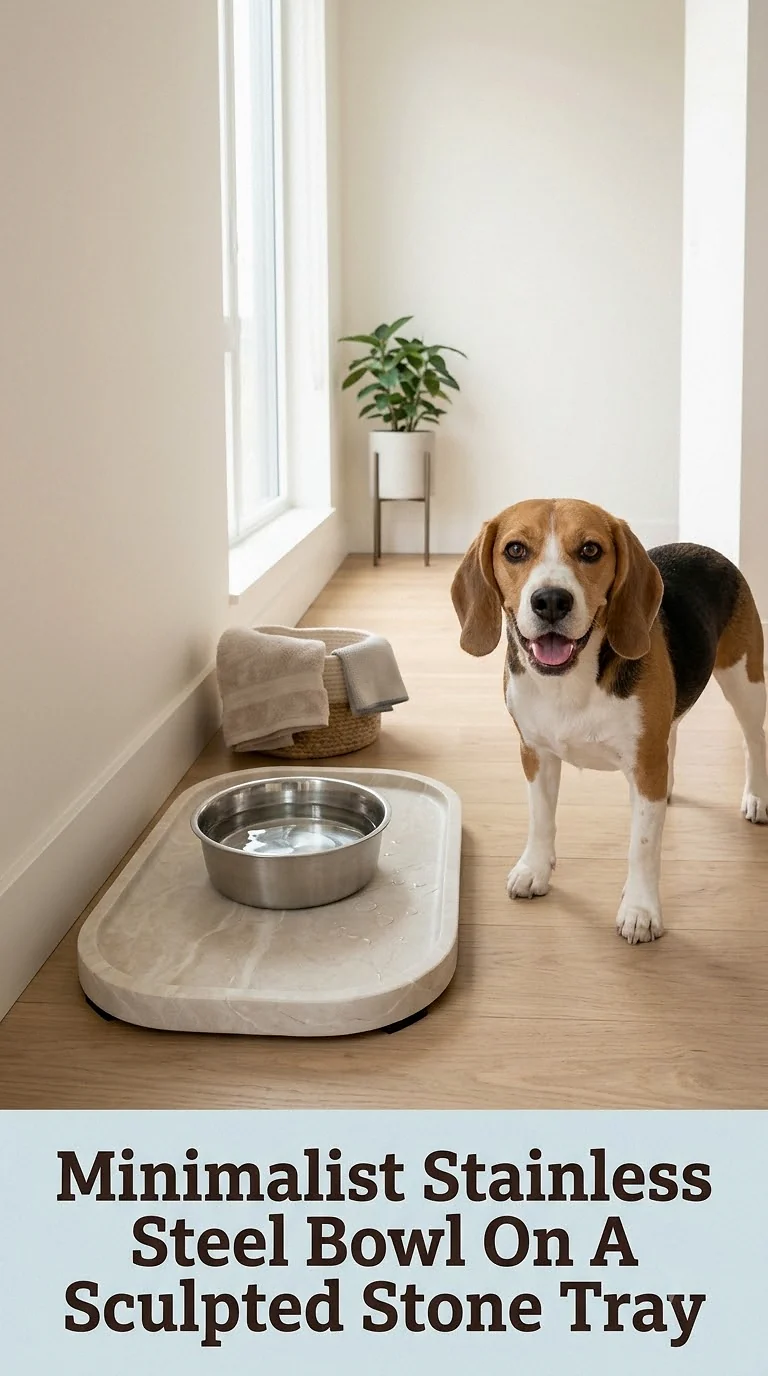 Minimalist Stainless Steel Bowl On A Sculpted Stone Tray