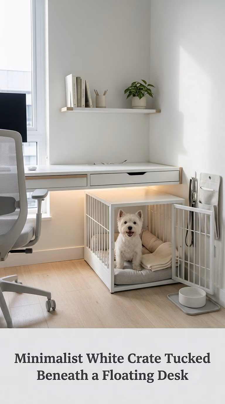 Minimalist White Crate Tucked Beneath a Floating Desk