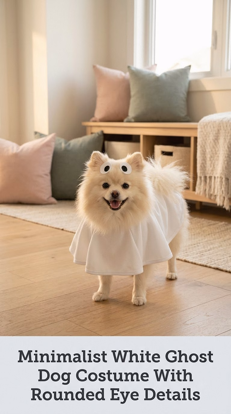 Minimalist White Ghost Dog Costume With Rounded Eye Details