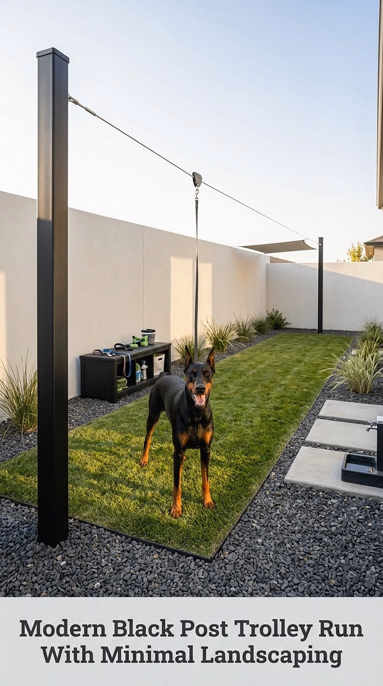 Modern Black Post Trolley Run With Minimal Landscaping