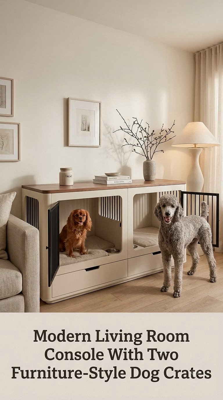 Modern Living Room Console With Two Furniture-Style Dog Crates