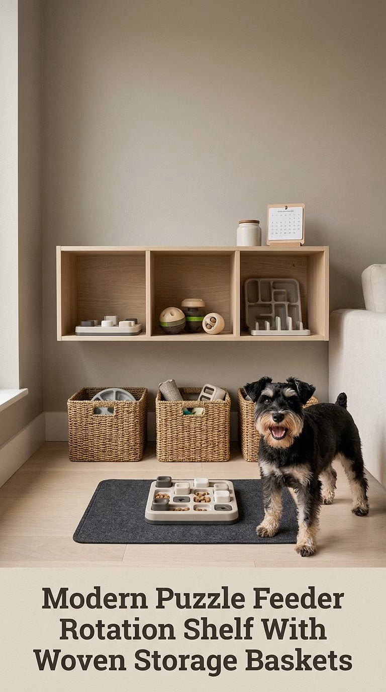 Modern Puzzle Feeder Rotation Shelf With Woven Storage Baskets
