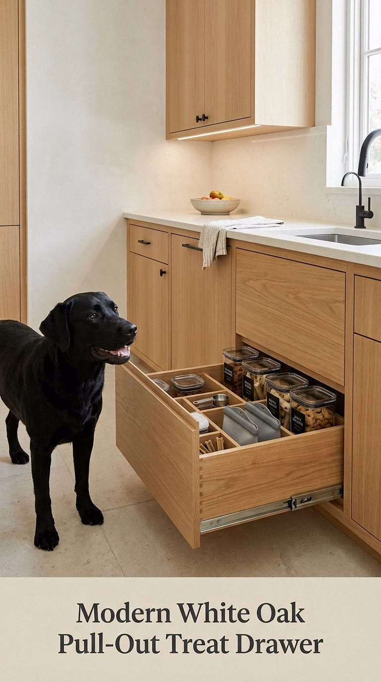 Modern White Oak Pull-Out Treat Drawer