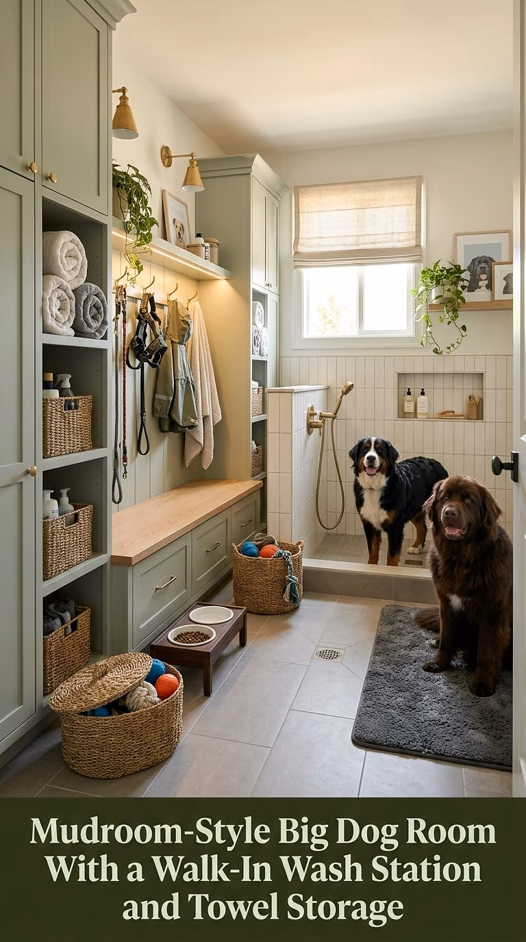 3. Mudroom-Style Big Dog Room With a Walk-In Wash Station and Towel Storage