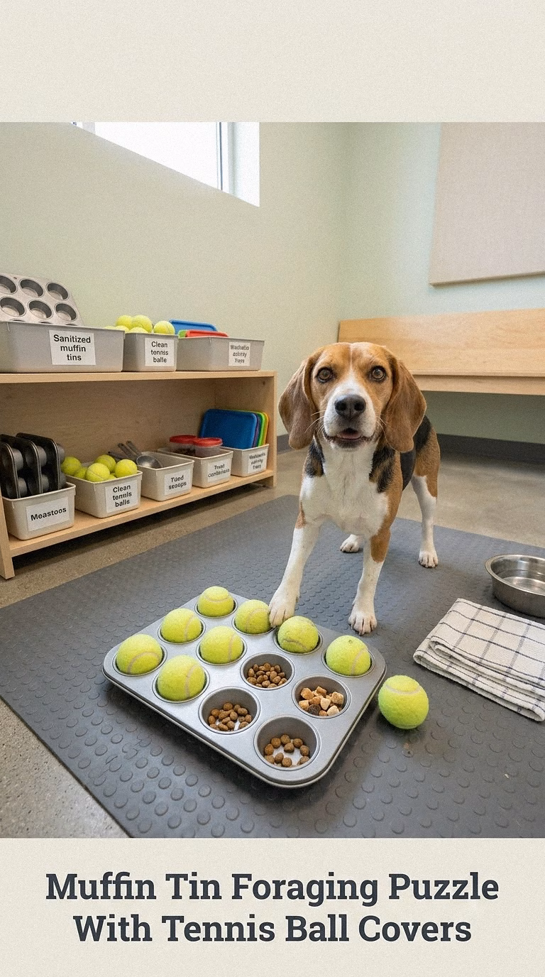 Muffin Tin Foraging Puzzle With Tennis Ball Covers