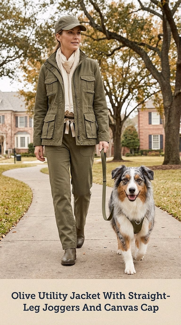 Olive Utility Jacket With Straight-Leg Joggers And Canvas Cap