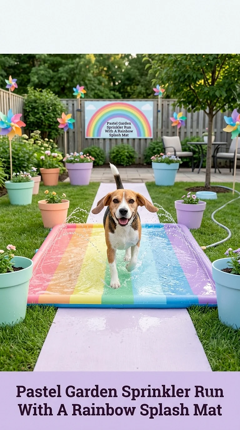 Pastel Garden Sprinkler Run With A Rainbow Splash Mat