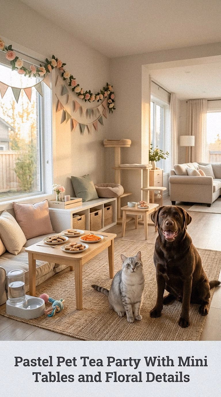 Pastel Pet Tea Party With Mini Tables and Floral Details