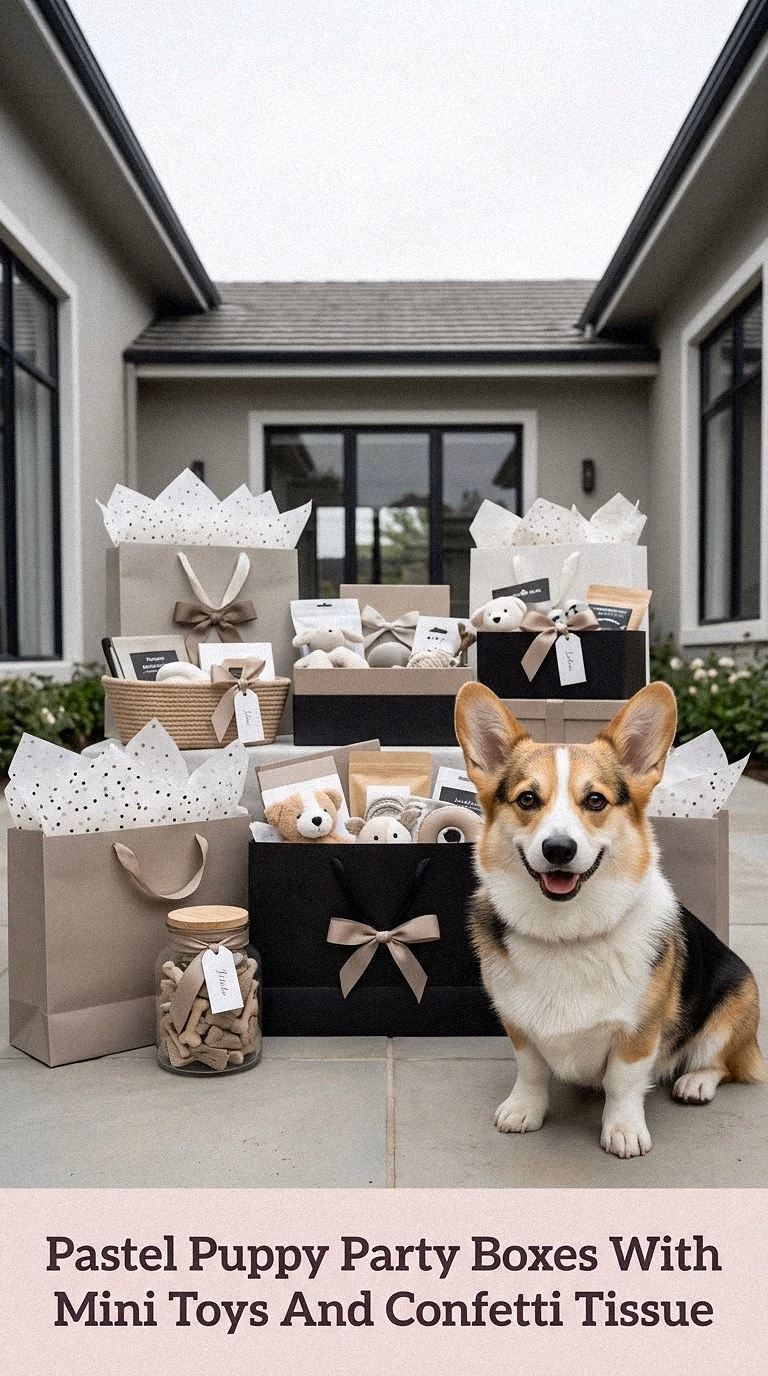 Pastel Puppy Party Boxes With Mini Toys And Confetti Tissue