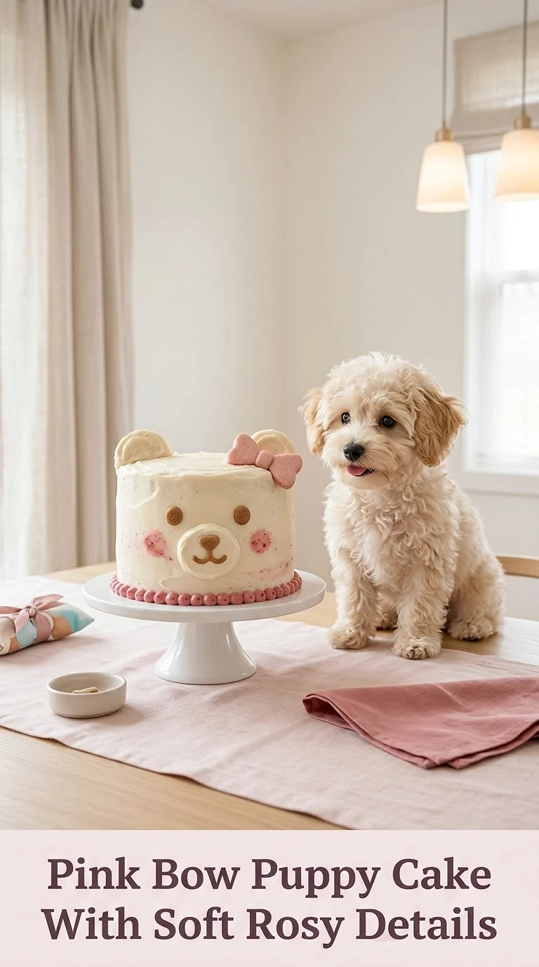 Pink Bow Puppy Cake With Soft Rosy Details