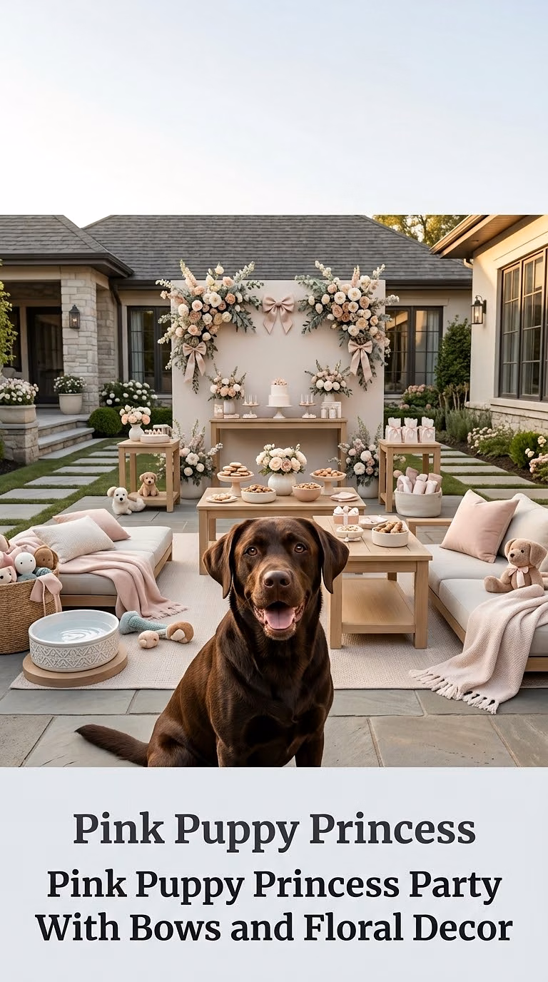 Pink Puppy Princess Party With Bows and Floral Decor