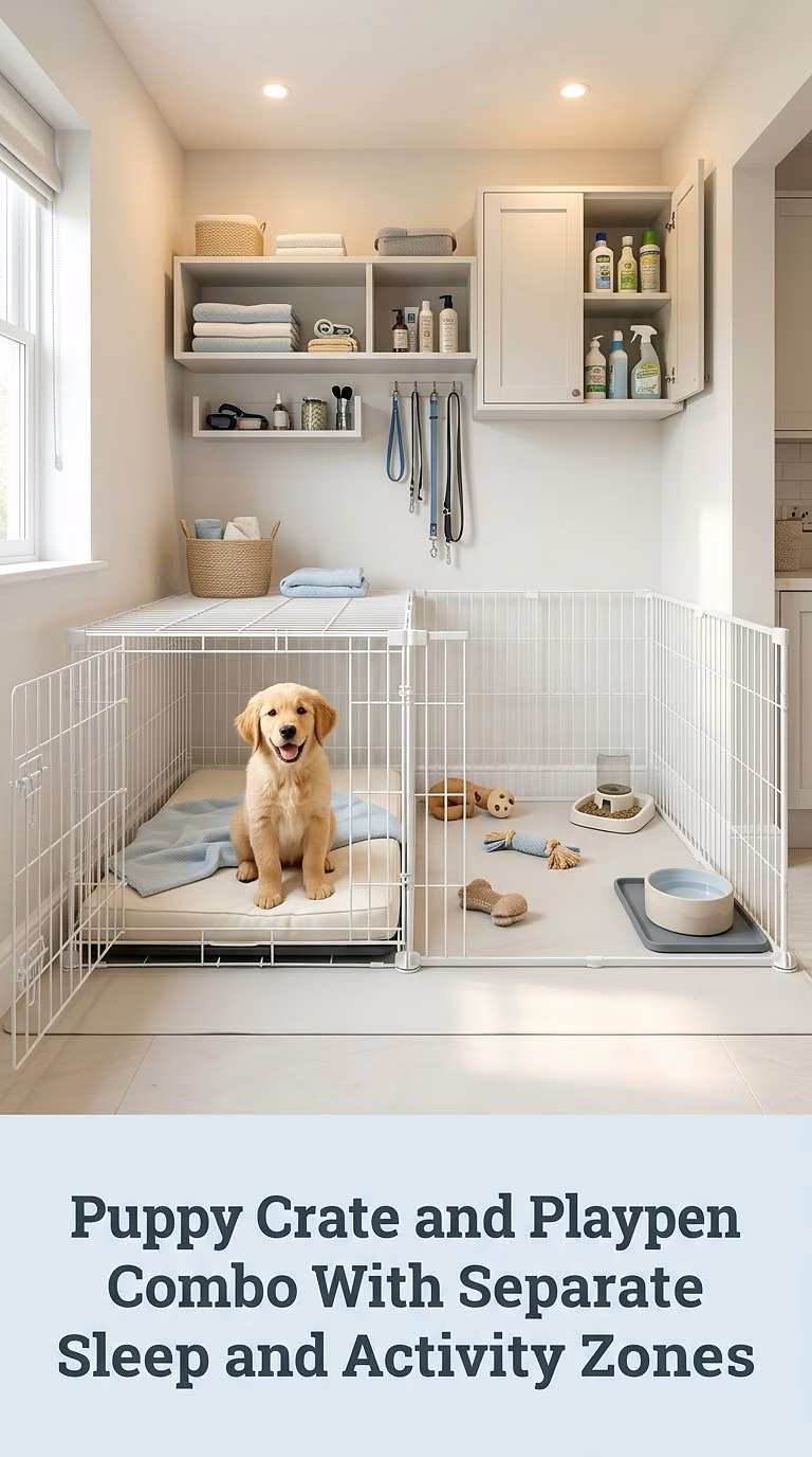 Puppy Crate and Playpen Combo With Separate Sleep and Activity Zones