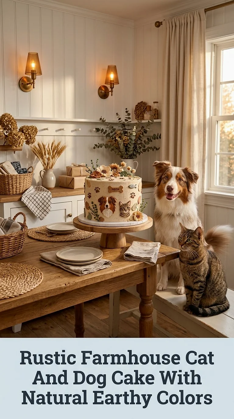 Rustic Farmhouse Cat And Dog Cake With Natural Earthy Colors