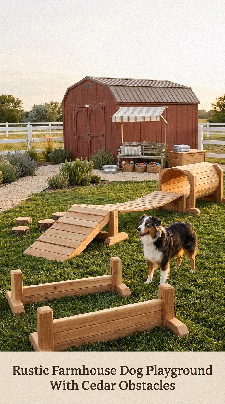 Rustic Farmhouse Dog Playground With Cedar Obstacles
