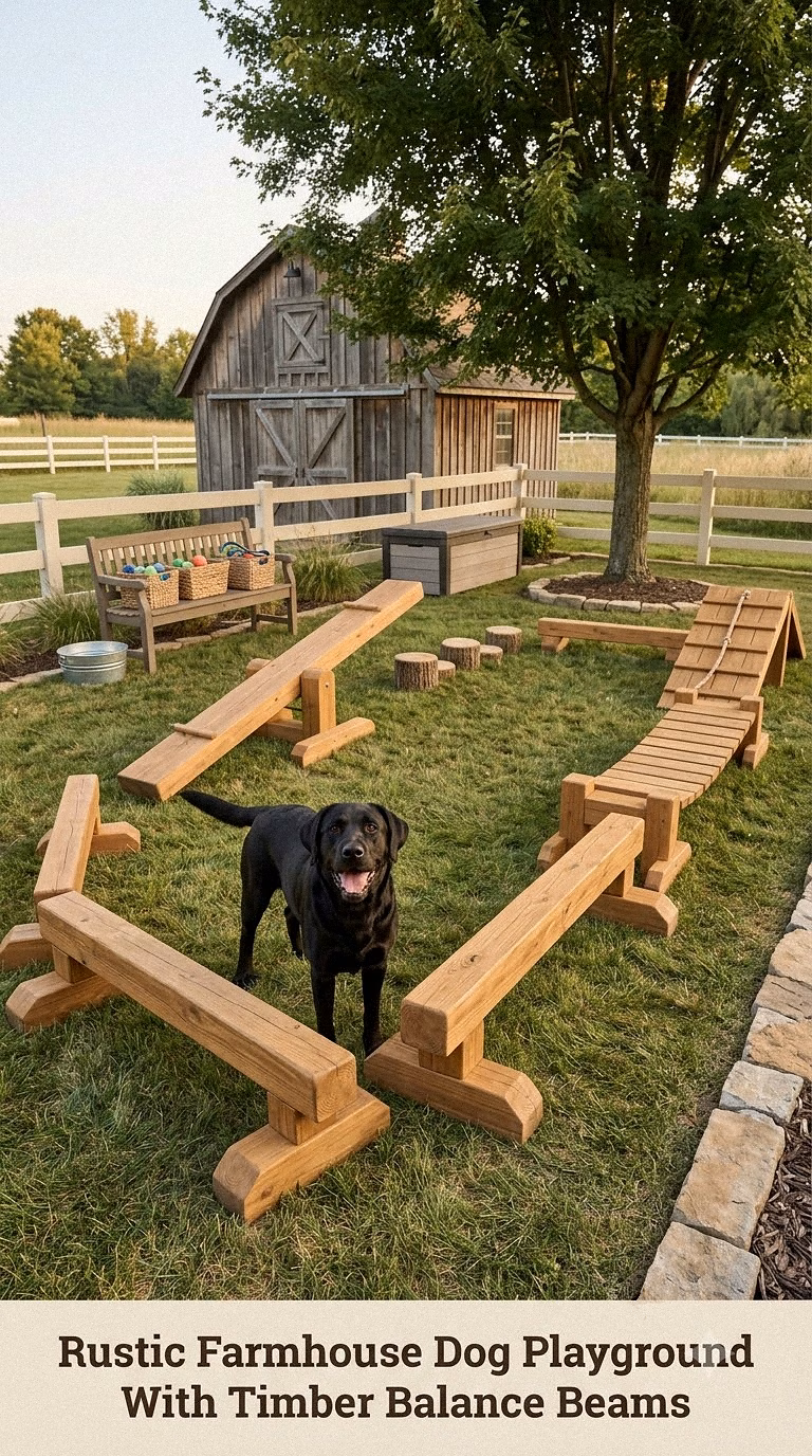 Rustic Farmhouse Dog Playground With Timber Balance Beams
