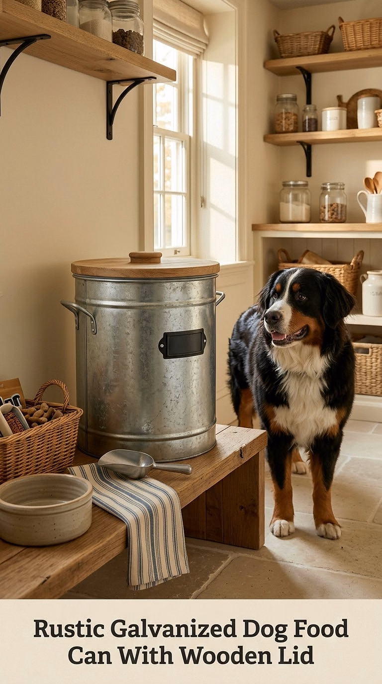 Rustic Galvanized Dog Food Can With Wooden Lid