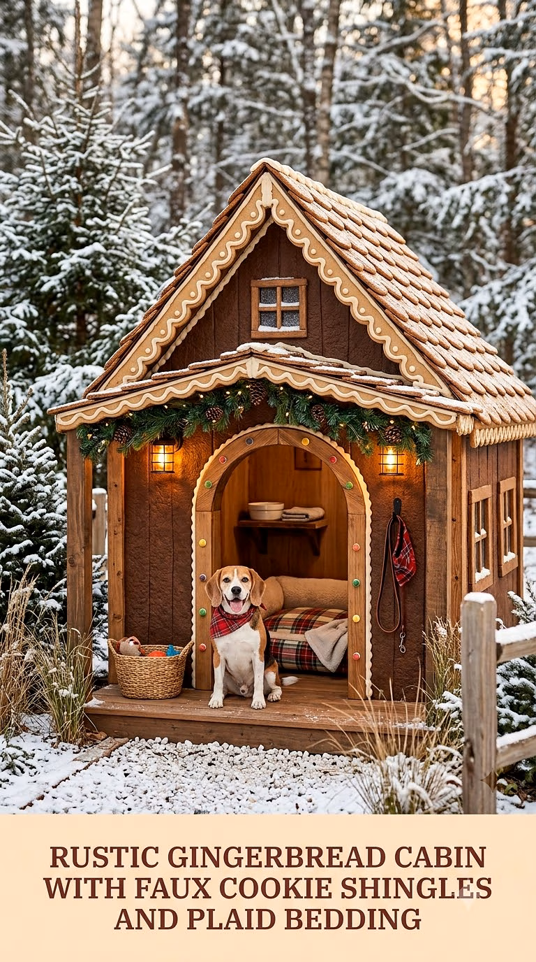 Rustic Gingerbread Cabin With Faux Cookie Shingles and Plaid Bedding