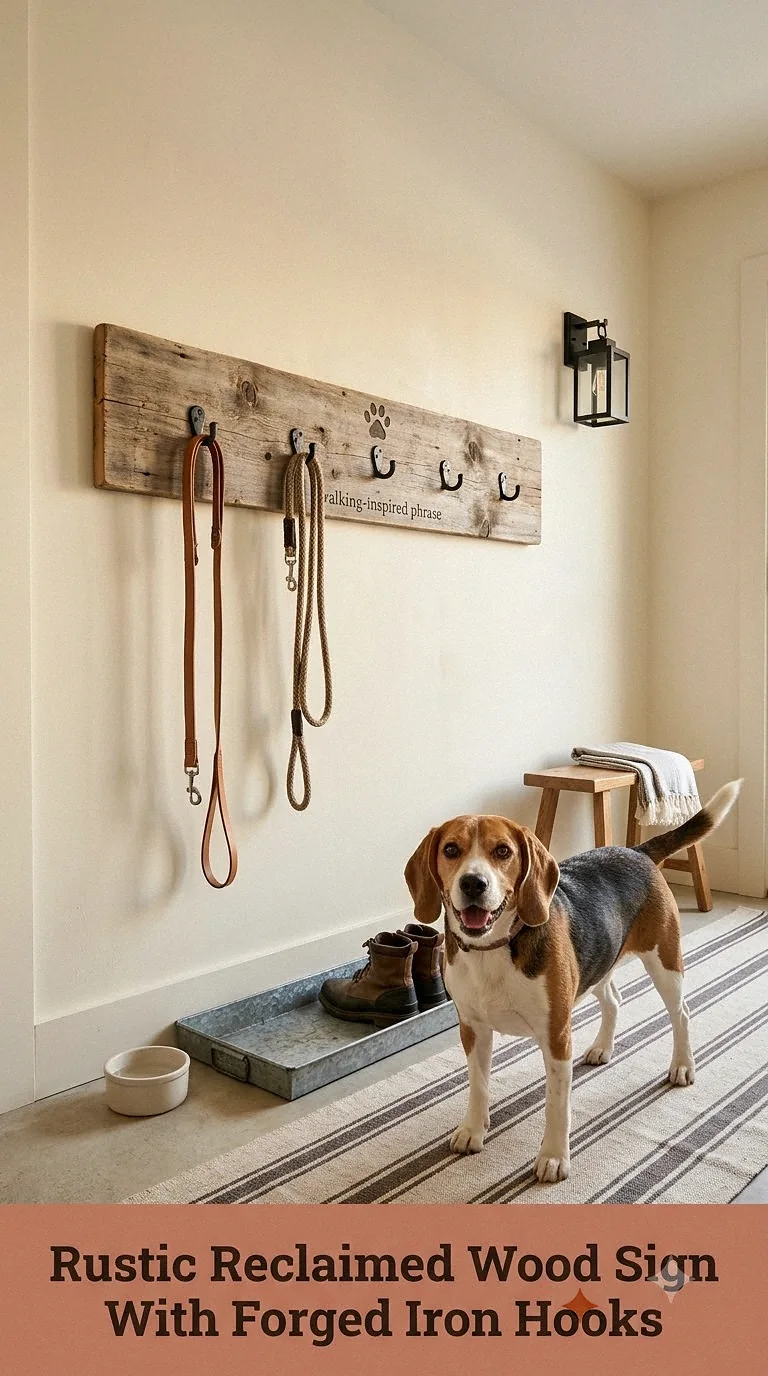 Rustic Reclaimed Wood Sign With Forged Iron Hooks