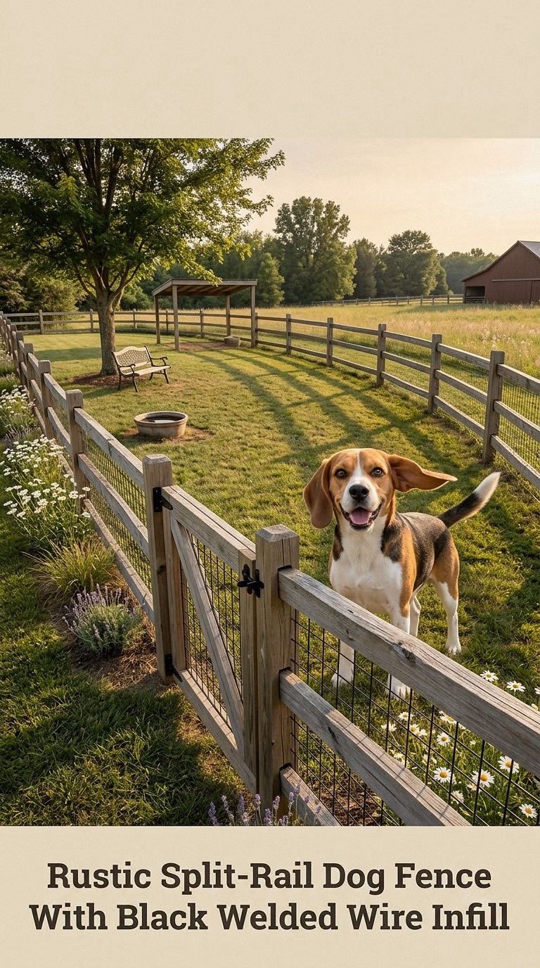 Rustic Split-Rail Dog Fence With Black Welded Wire Infill