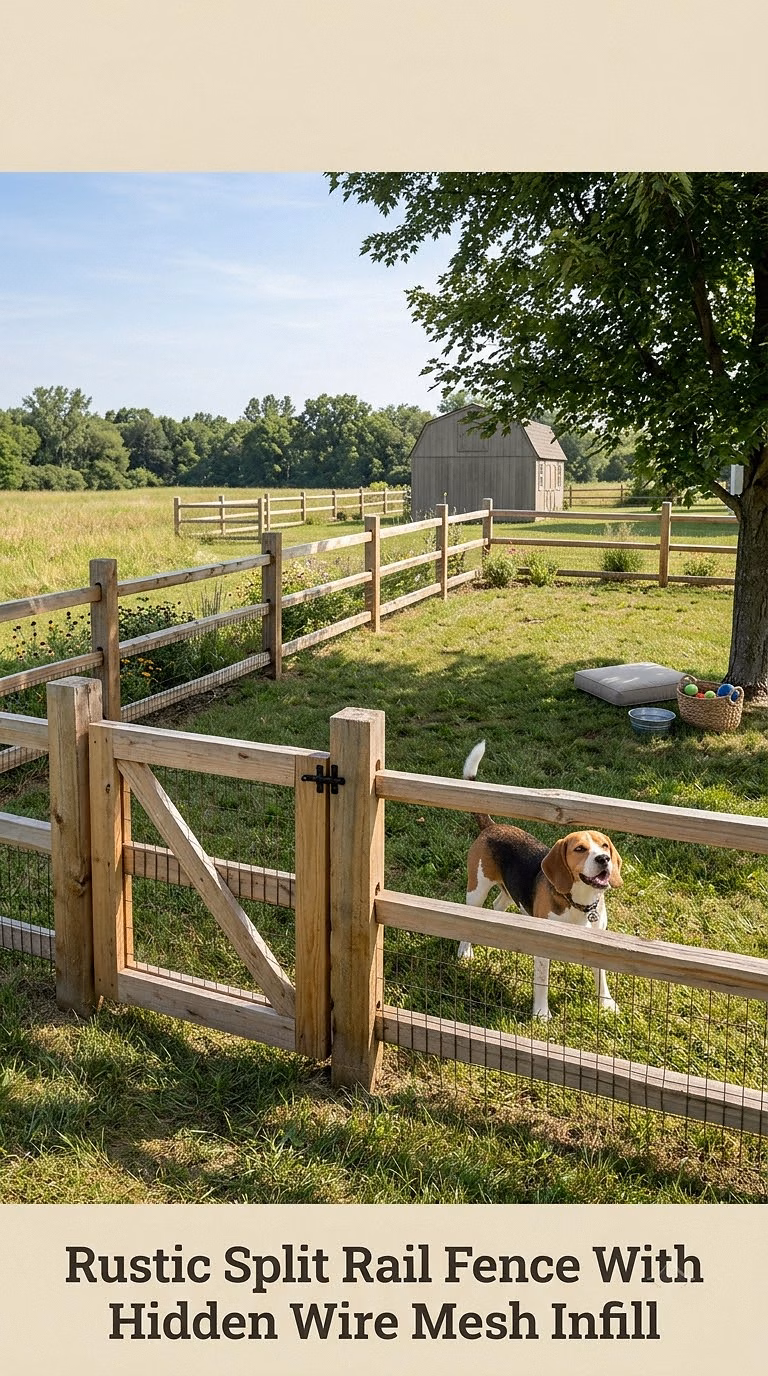 Rustic Split Rail Fence With Hidden Wire Mesh Infill