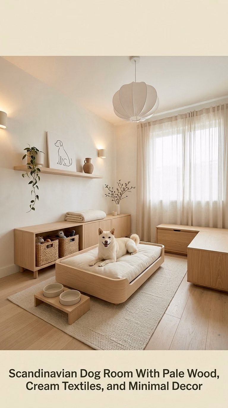 3. Scandinavian Dog Room With Pale Wood, Cream Textiles, and Minimal Decor