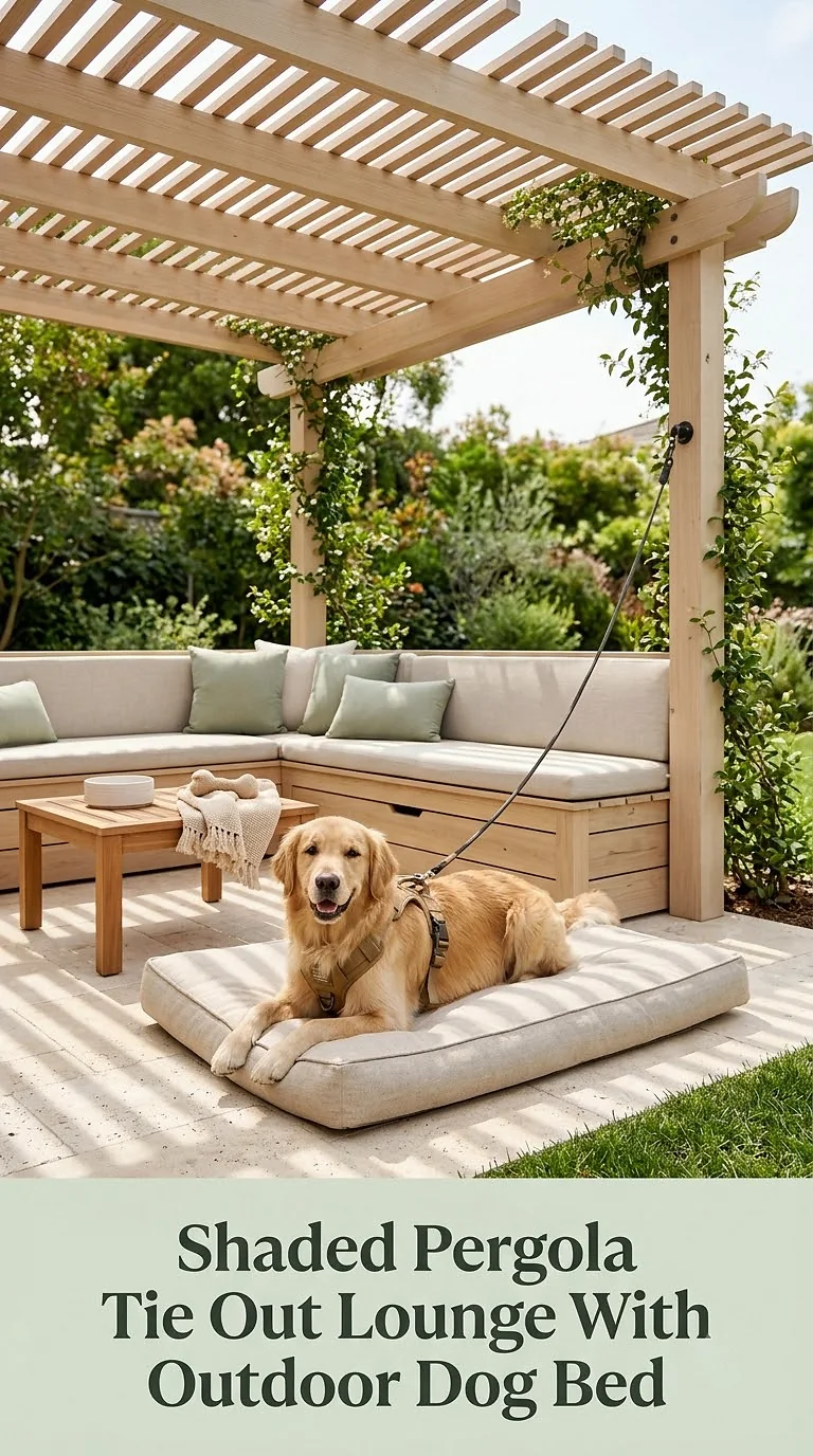 Shaded Pergola Tie Out Lounge With Outdoor Dog Bed