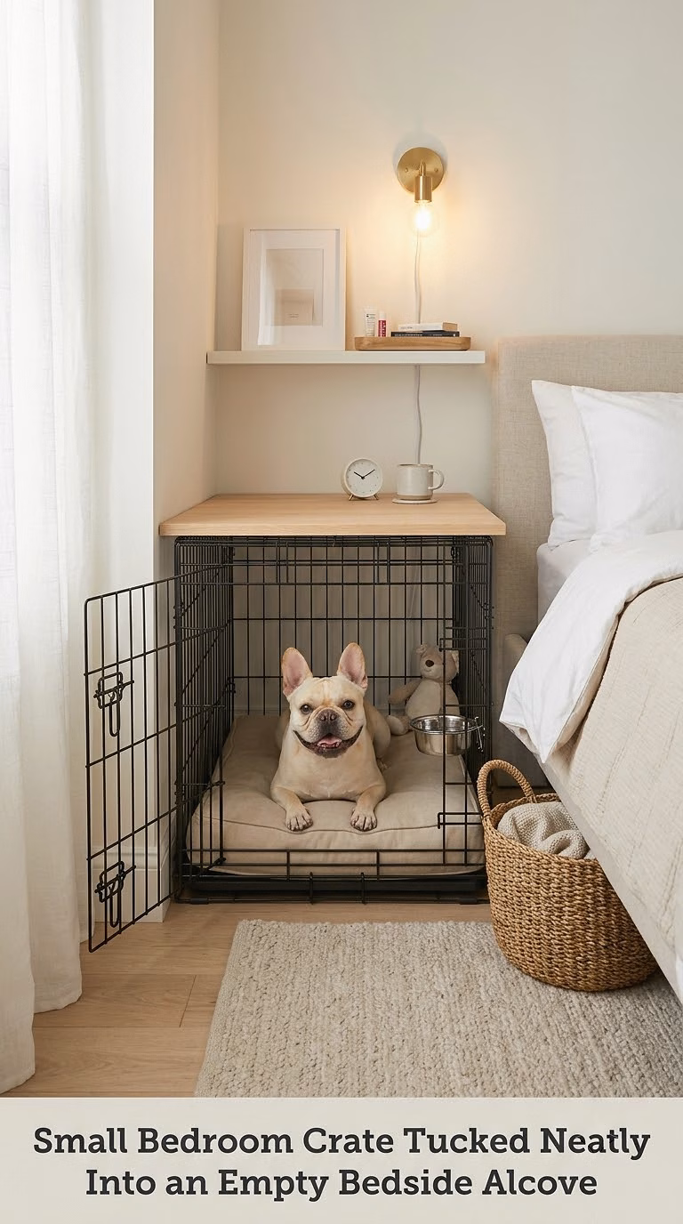 Small Bedroom Crate Tucked Neatly Into an Empty Bedside Alcove