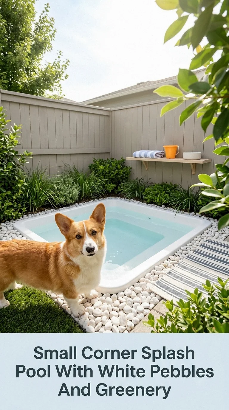 Small Corner Splash Pool With White Pebbles And Greenery