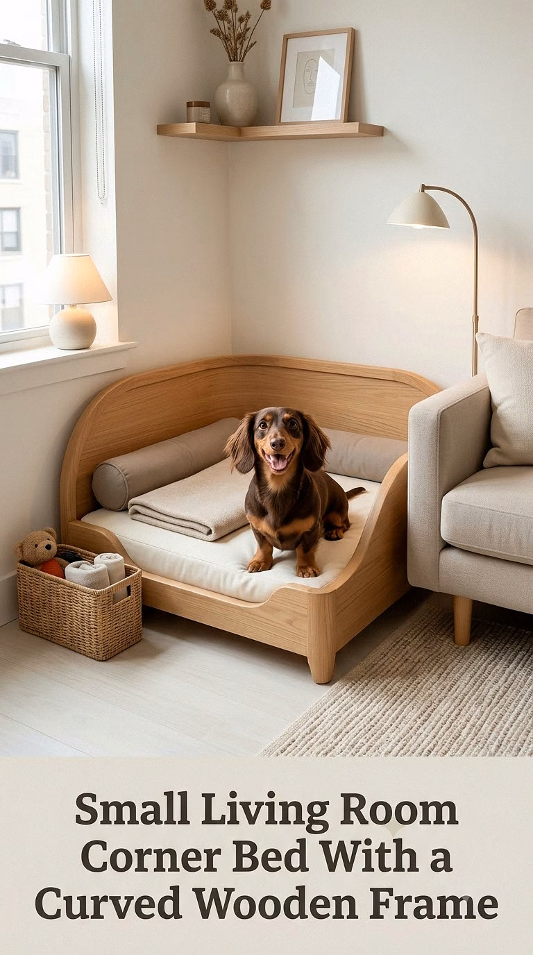 Small Living Room Corner Bed With a Curved Wooden Frame