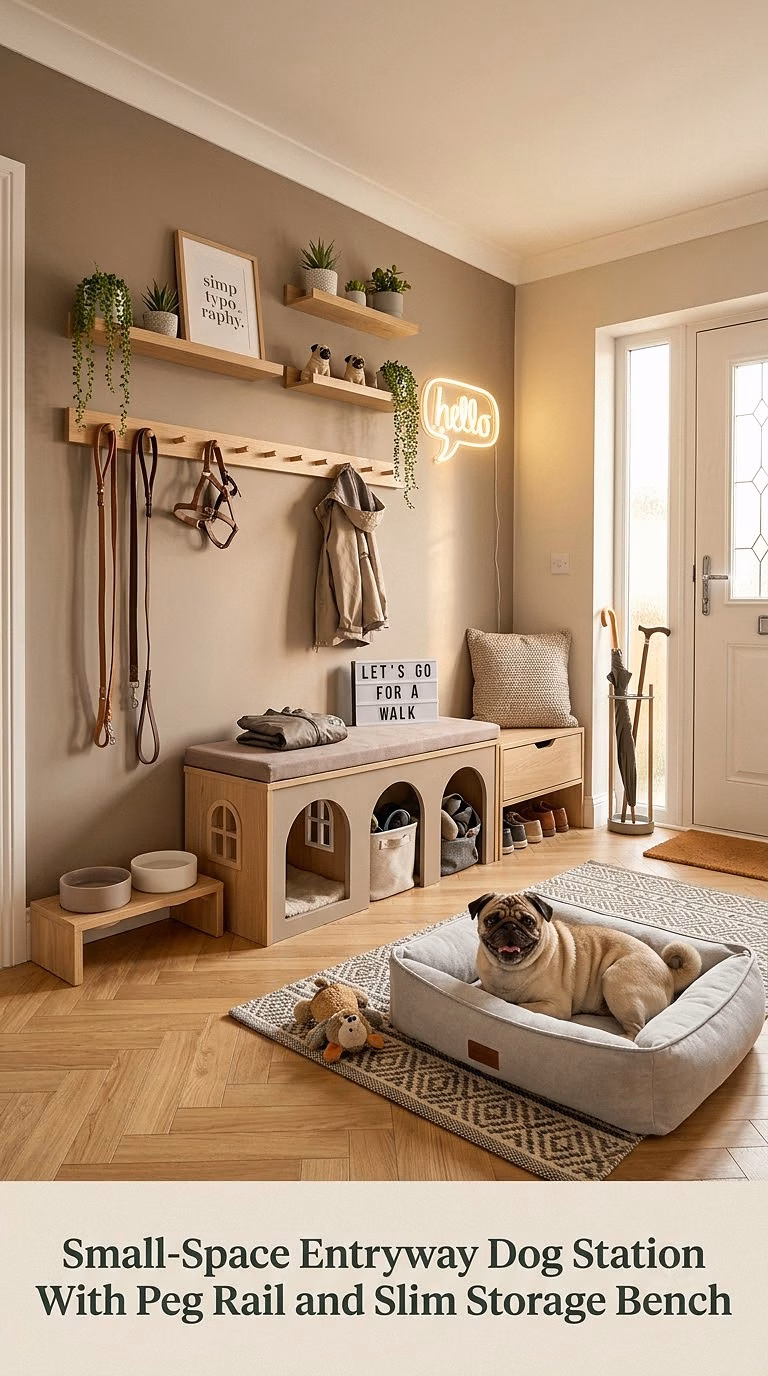 3. Small-Space Entryway Dog Station With Peg Rail and Slim Storage Bench