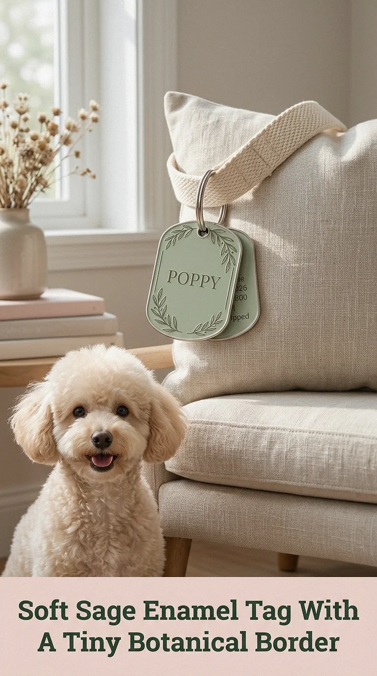 Soft Sage Enamel Tag With A Tiny Botanical Border
