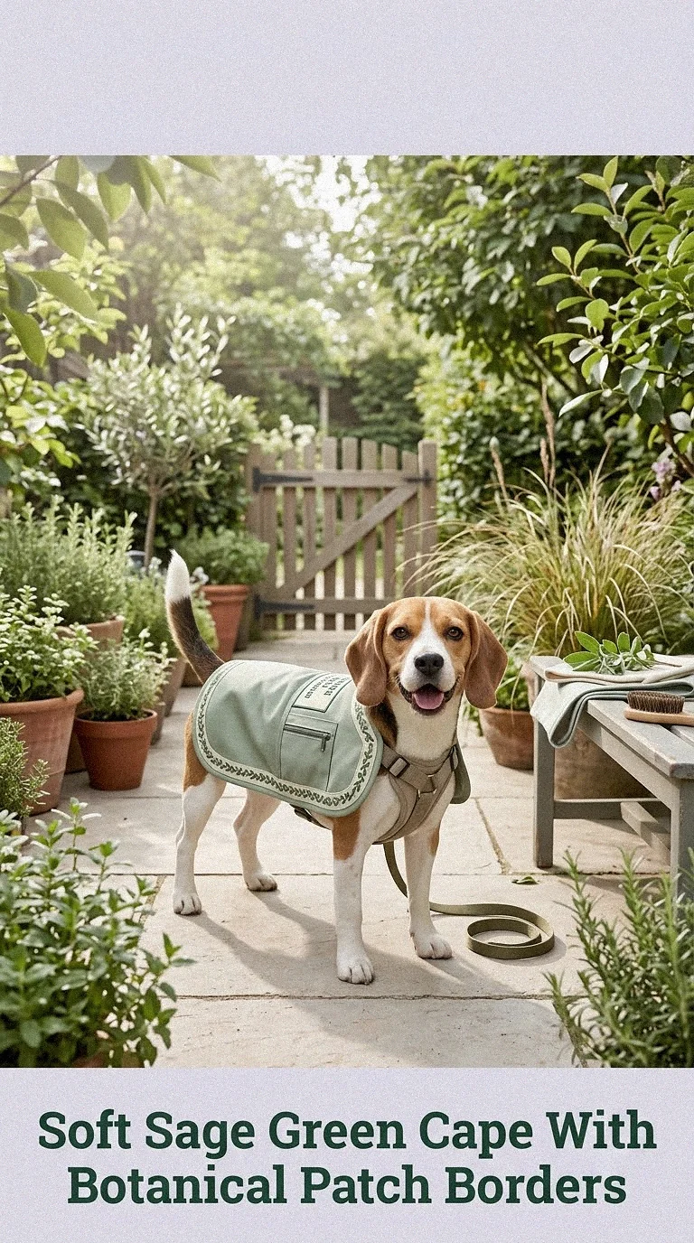Soft Sage Green Cape With Botanical Patch Borders