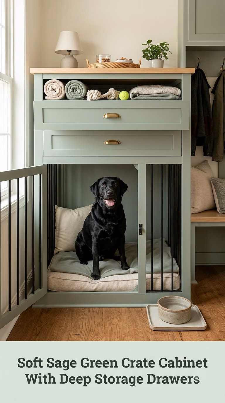Soft Sage Green Crate Cabinet With Deep Storage Drawers