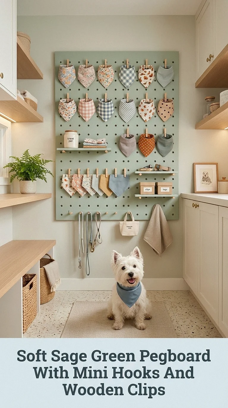Soft Sage Green Pegboard With Mini Hooks And Wooden Clips