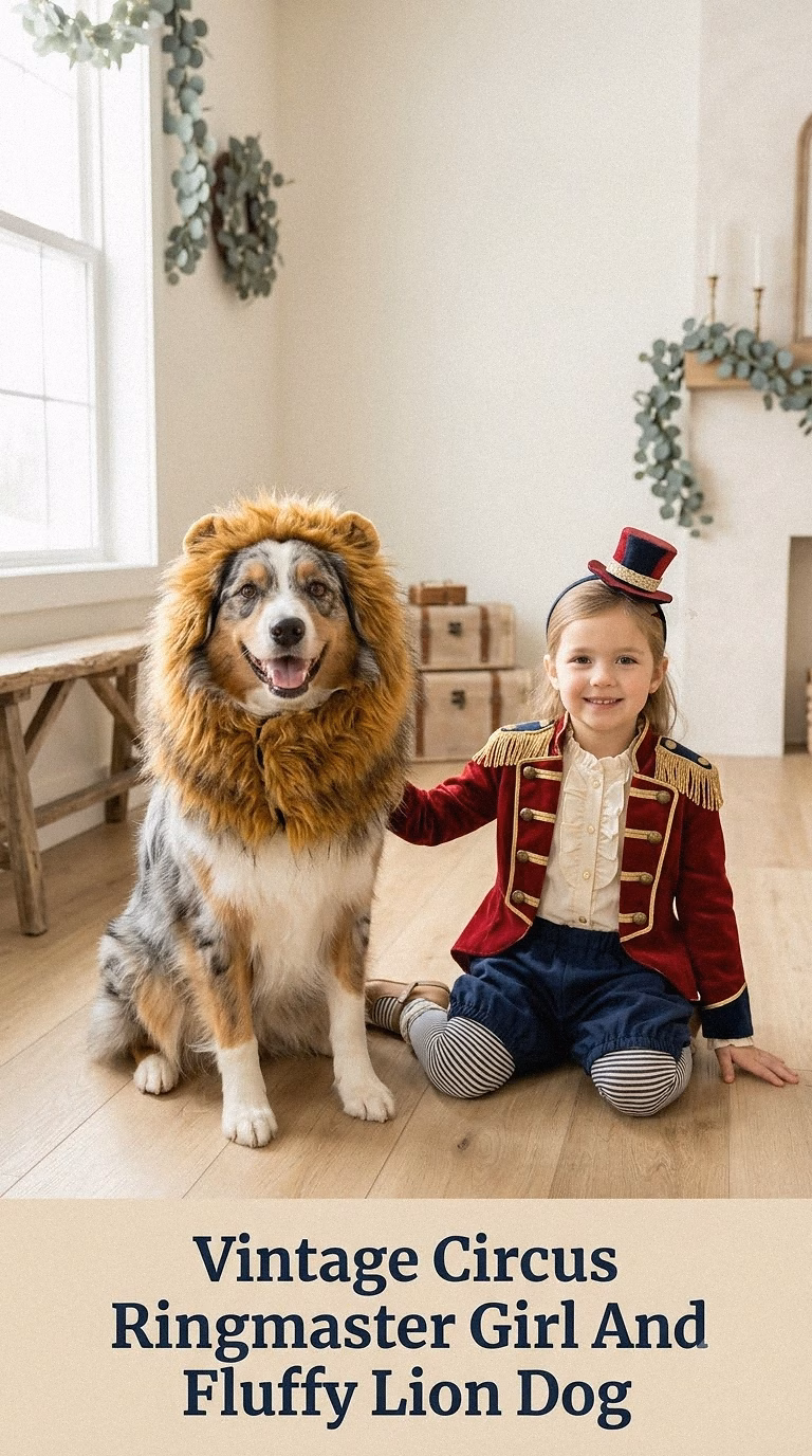 Vintage Circus Ringmaster Girl And Fluffy Lion Dog