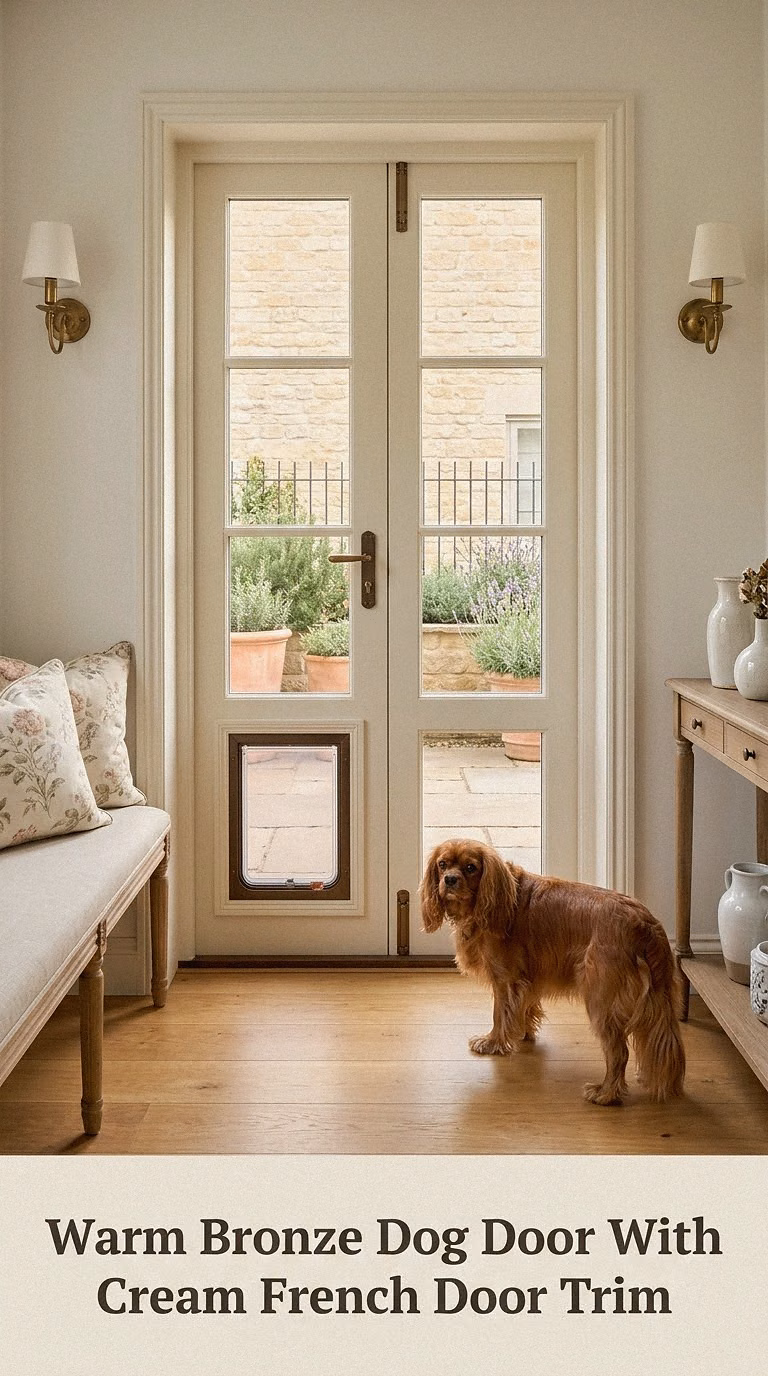 Warm Bronze Dog Door With Cream French Door Trim