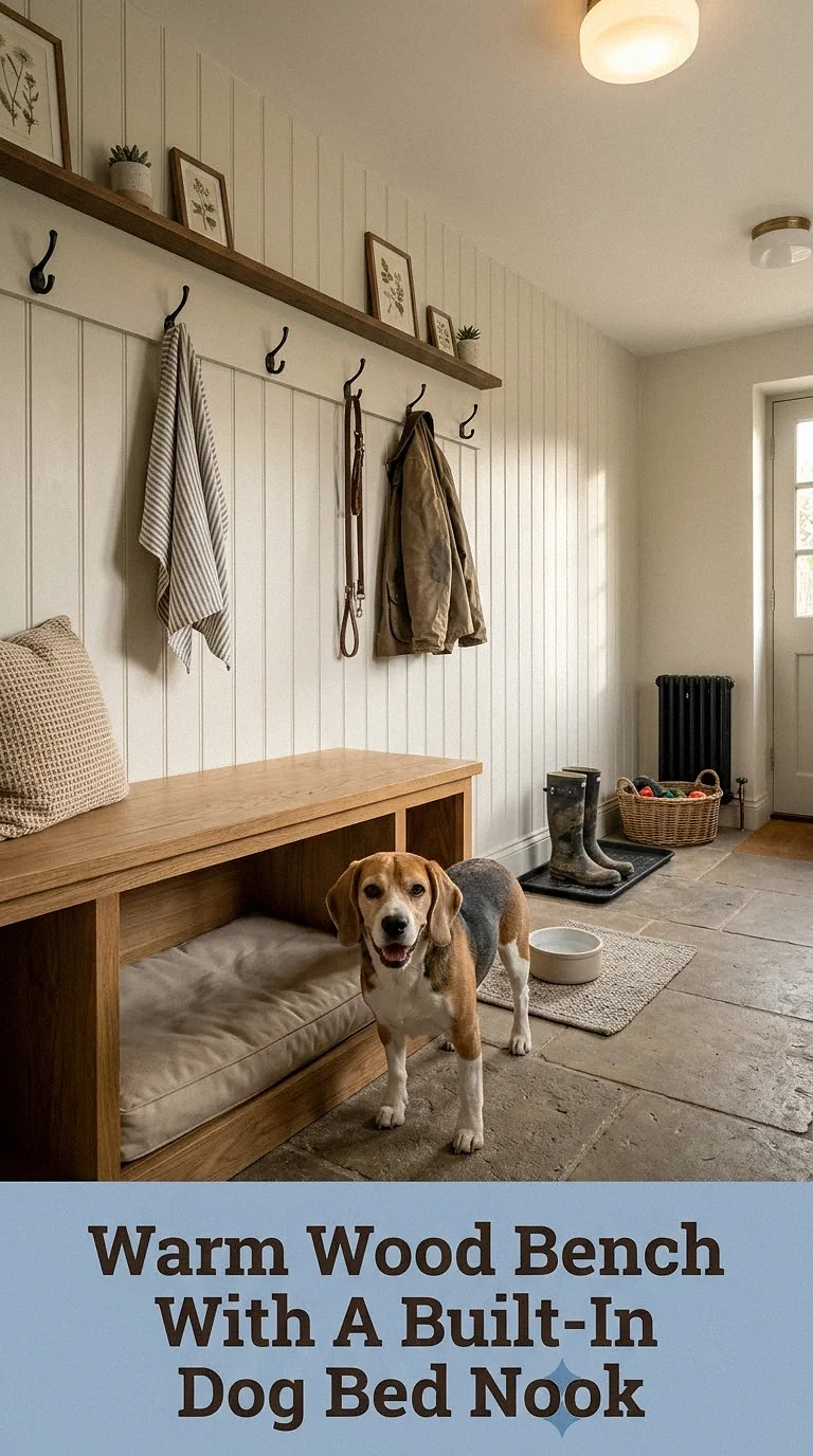 Warm Wood Bench With A Built-In Dog Bed Nook