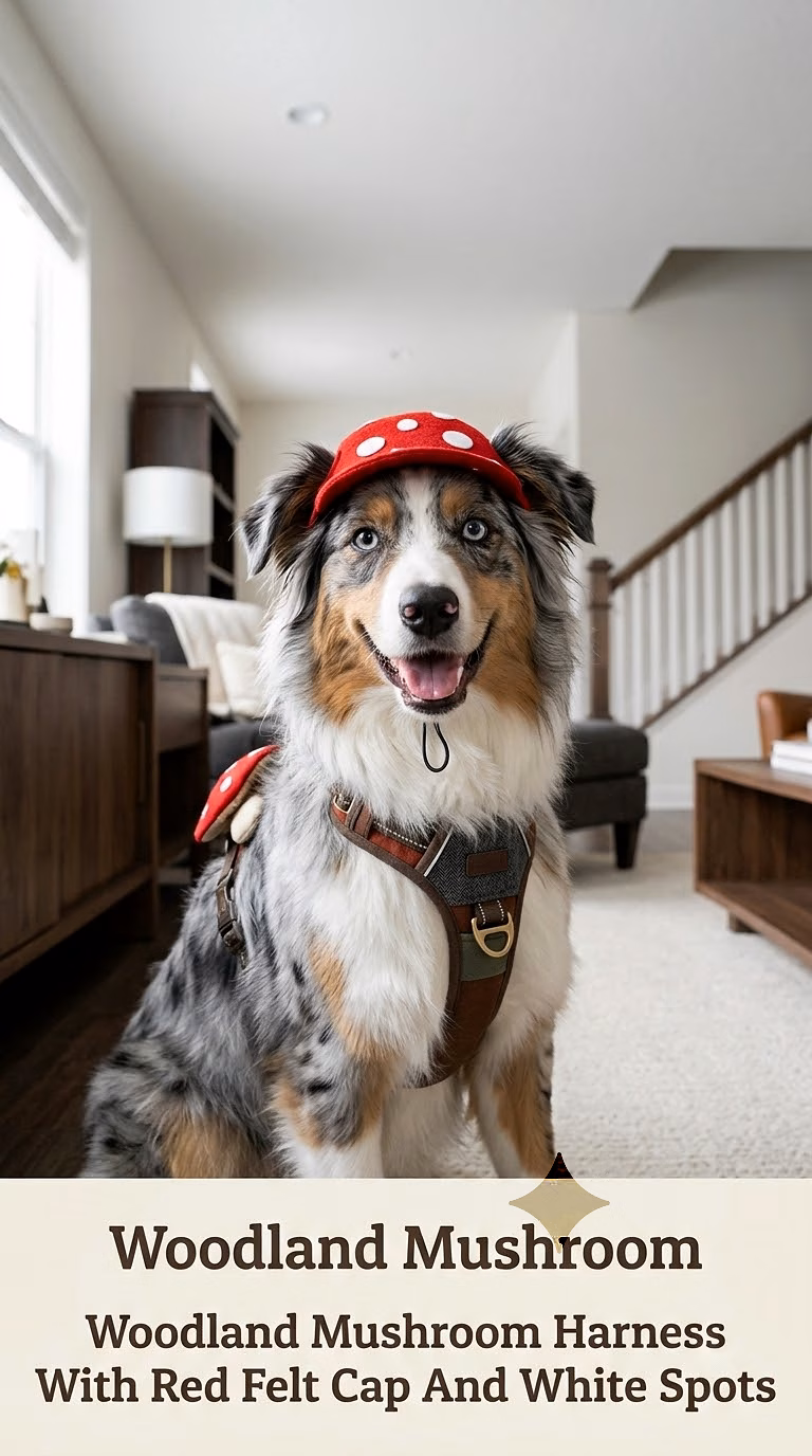 Woodland Mushroom Harness With Red Felt Cap And White Spots