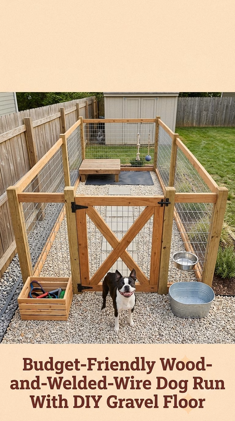 4. Budget-Friendly Wood-and-Welded-Wire Dog Run With DIY Gravel Floor