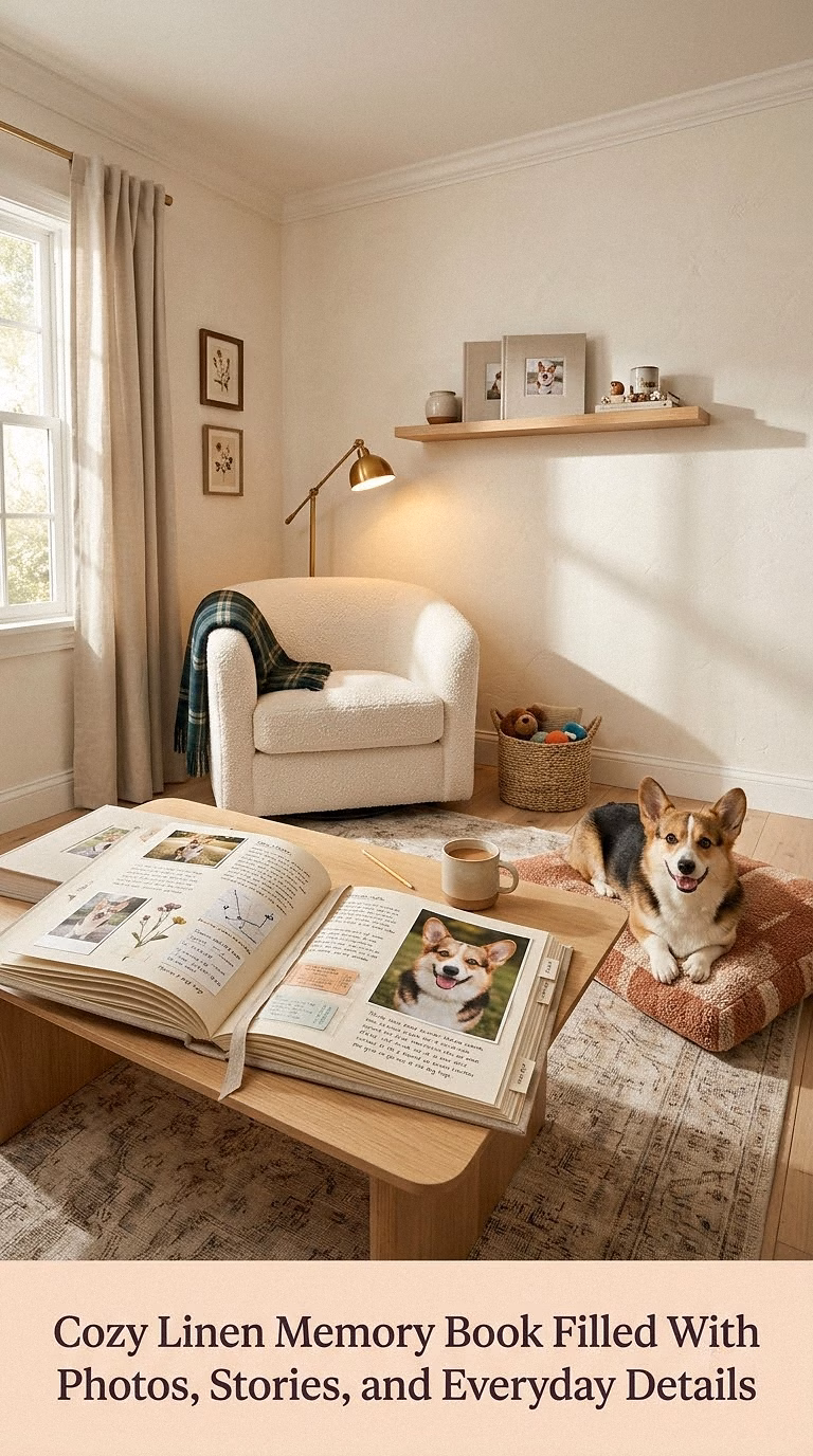 4. Cozy Linen Memory Book Filled With Photos, Stories, and Everyday Details