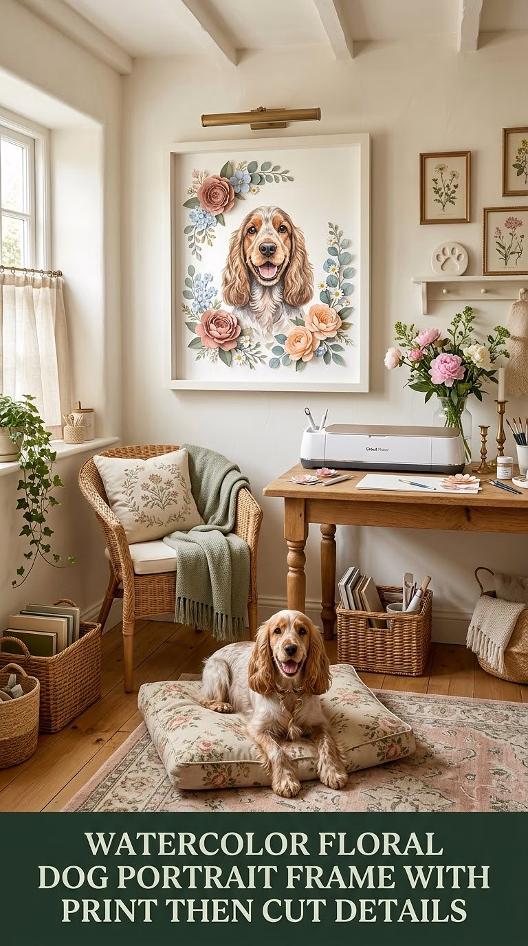 4. Watercolor Floral Dog Portrait Frame With Print Then Cut Details