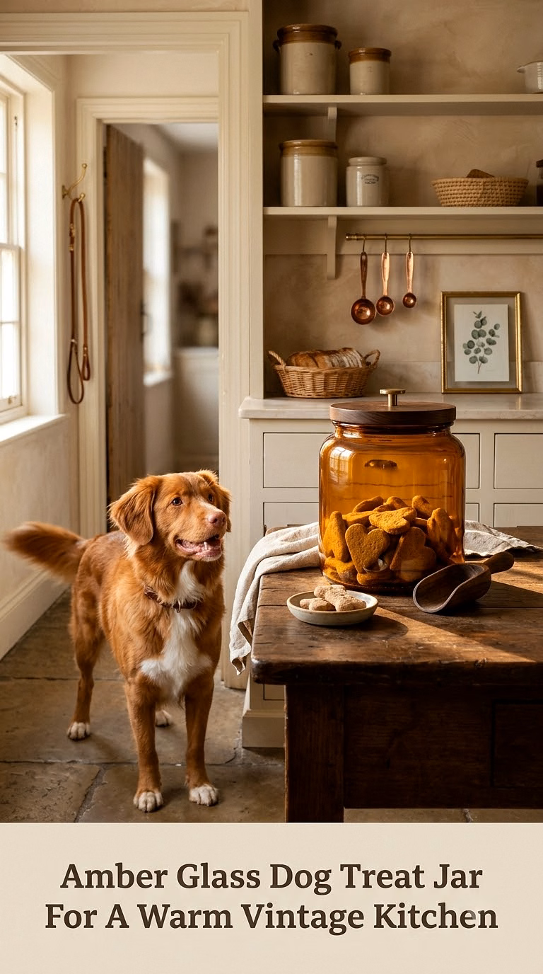 Amber Glass Dog Treat Jar For A Warm Vintage Kitchen