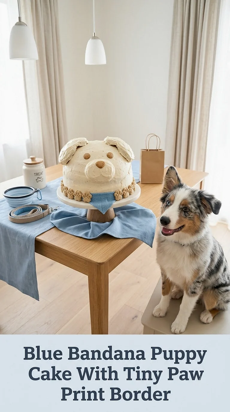 Blue Bandana Puppy Cake With Tiny Paw Print Border
