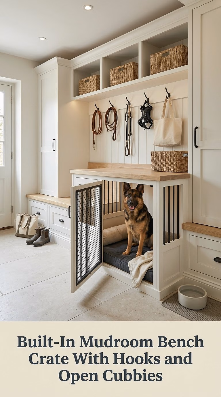 Built-In Mudroom Bench Crate With Hooks and Open Cubbies