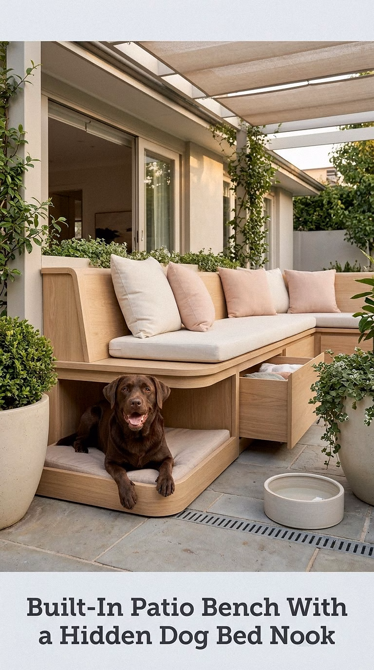 Built-In Patio Bench With a Hidden Dog Bed Nook