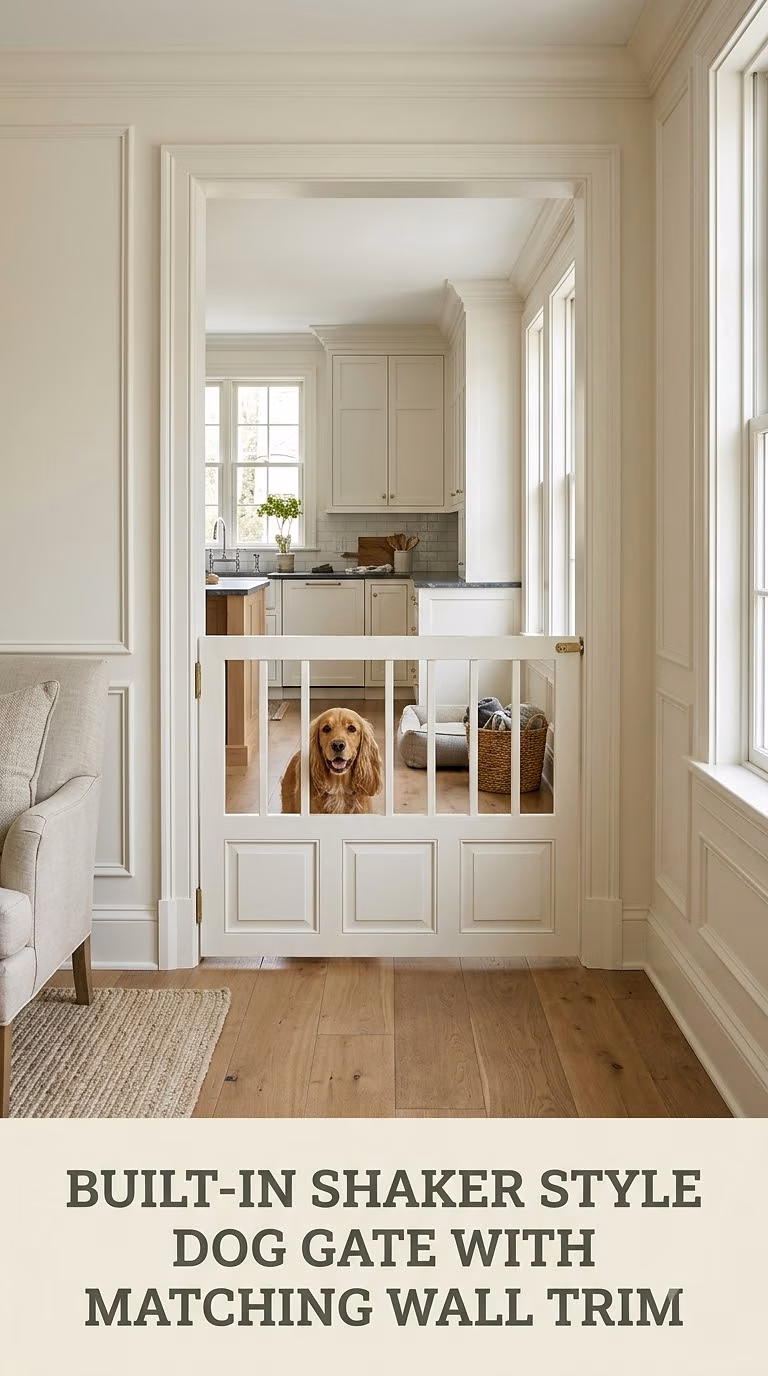 Built-In Shaker Style Dog Gate With Matching Wall Trim