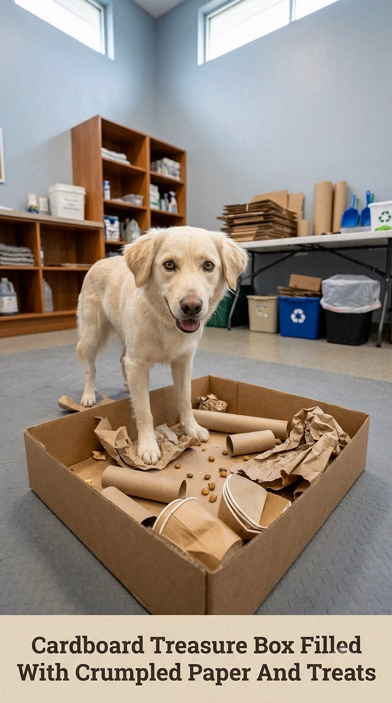 Cardboard Treasure Box Filled With Crumpled Paper And Treats